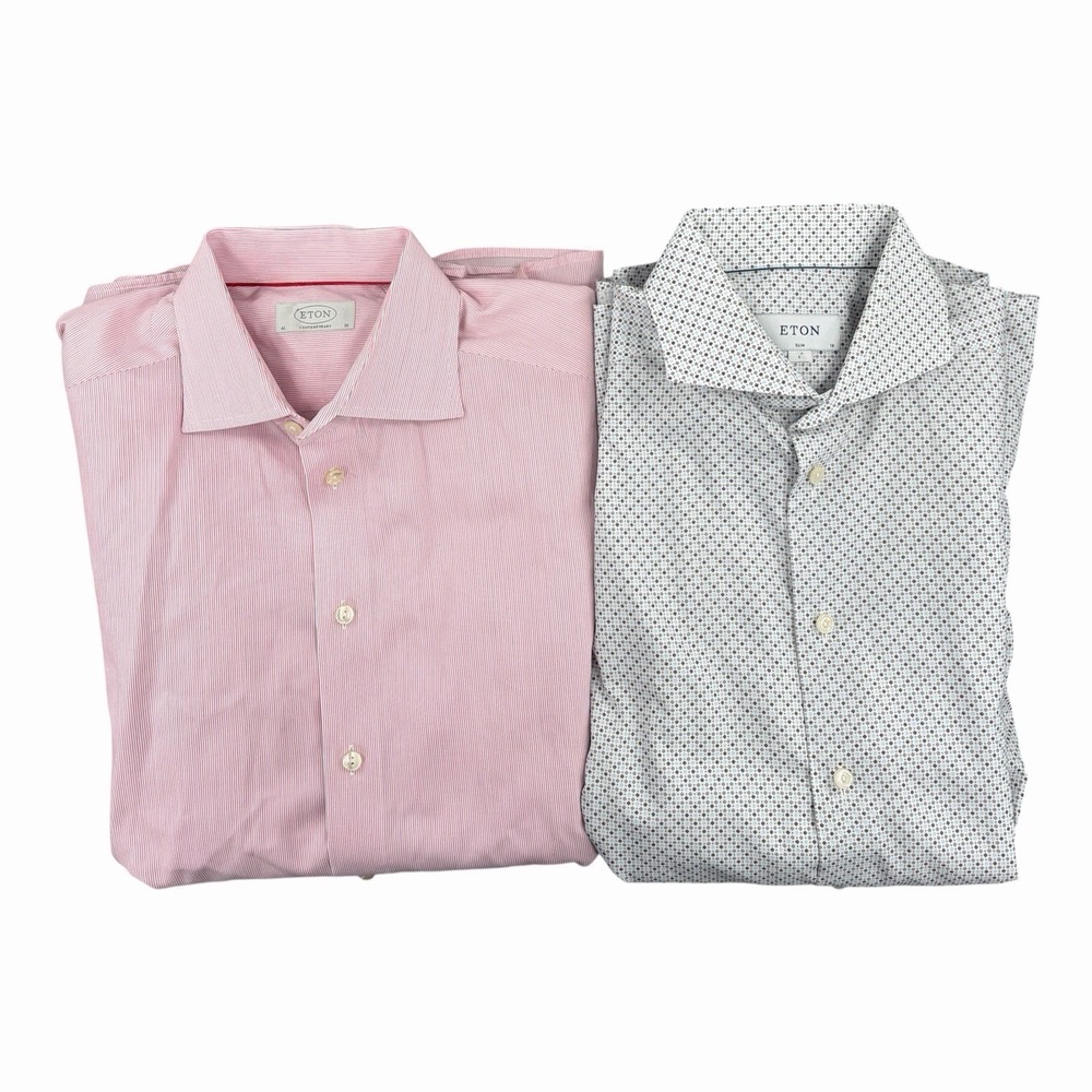 Lot Of 2 Eton Men's 41 / 16 Contemporary & Slim Long Sleeve Dress‎ Shirts AOP
